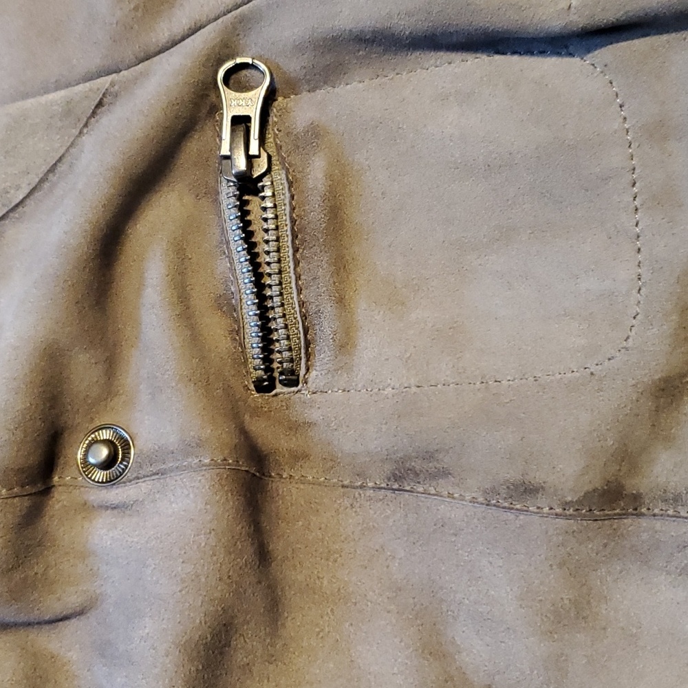 Taupe lamb suede distressed leather jacket - Picture 3 of 8